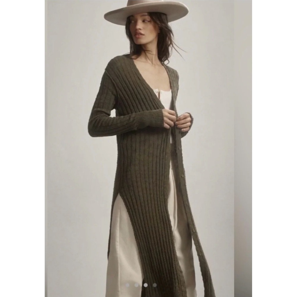 Pilcro Anthropologie Moss Green Gauzy Ribbed Duster Cardigan Sweater Small